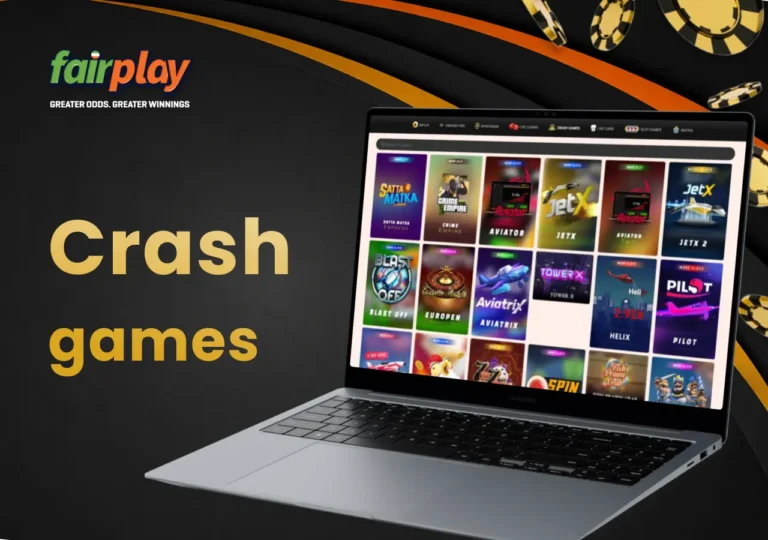 FairPlay crash-games category displayed on a laptop