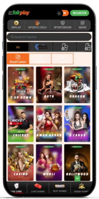 Live dealer lobby in the FairPlay mobile app