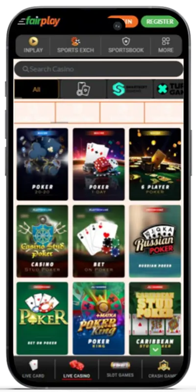 RNG table games in the FairPlay mobile app